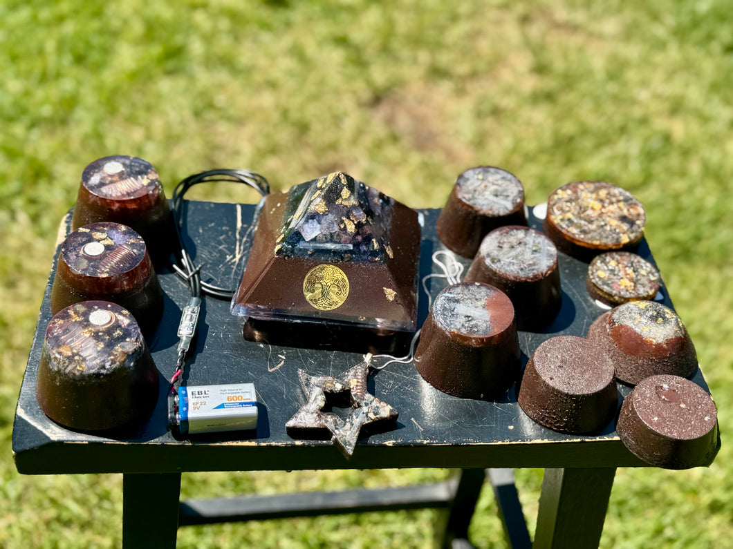 The “Family Pack” - 8-Sided Radionics Large Giza  (15 Hz), 6 Towerbusters, Smart Meter & Wi-Fi/Microwave Shields, 1 Amulet, 2 phone shields & 3 Freebies, 6 for repeat buyer ($243 in savings!)