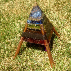 The "Nubian Chakra Equalizer Mini-Chembuster" - 6 lbs, 8 Sided Radionics Orgone Pyramid w/ Tensor Ring & Earth Pipes for grounding